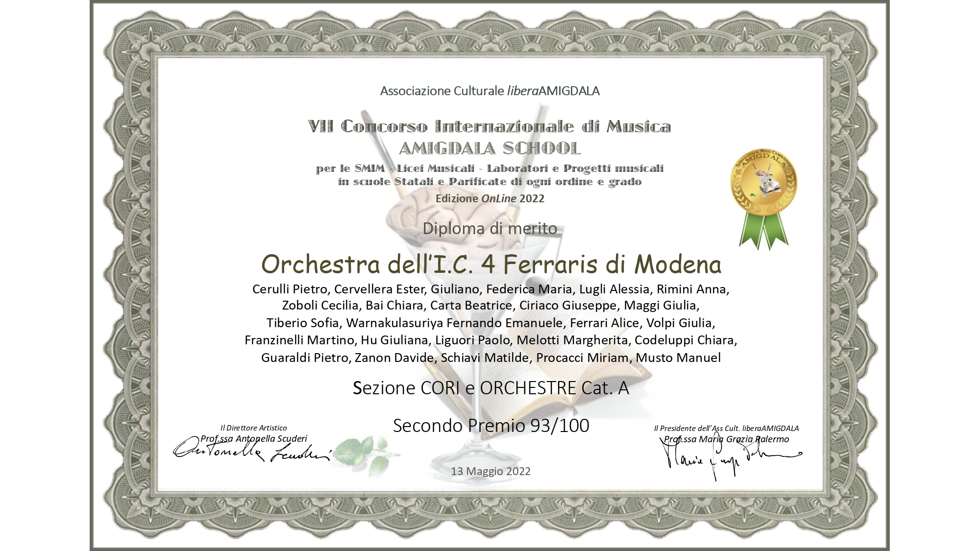 L’ORCHESTRA MUSICANTIERE SI AGGIUDICA IL SECONDO PREMIO IN UN CONCORSO INTERNAZIONALE DI MUSICA !!!